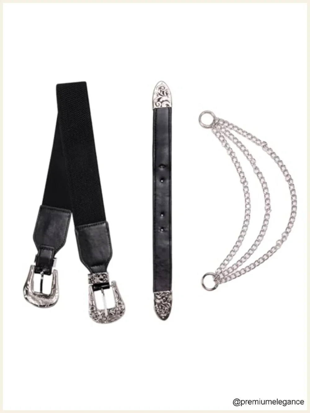 Leather Chained Belt Double Floral Buckle Adjustable Western Cowboy Style Women